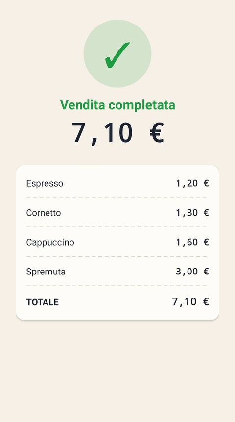 Vendita completata sul POS, con lo scontrino